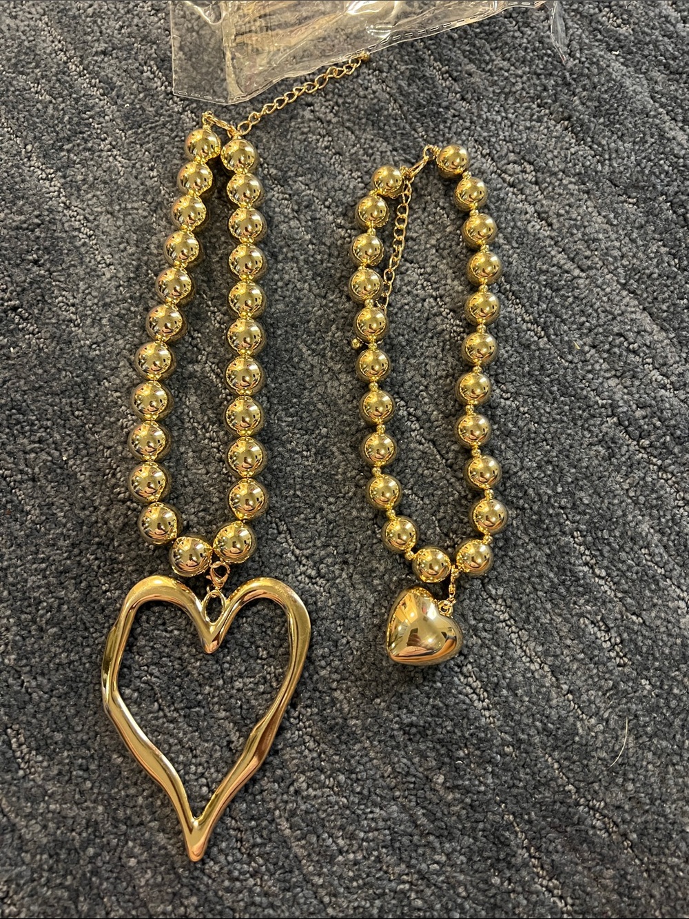 Gold Heart Pendant Necklace and Bracelet Set - Elegant Women's Jewelry